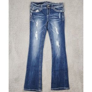 Almost Famous Jeans Womens 7 Distressed Skinny embroidered Rhinestone a035